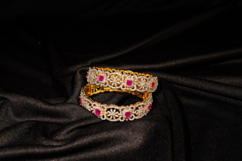 Diamond Bangles in Pink and Green Colour NFBA04