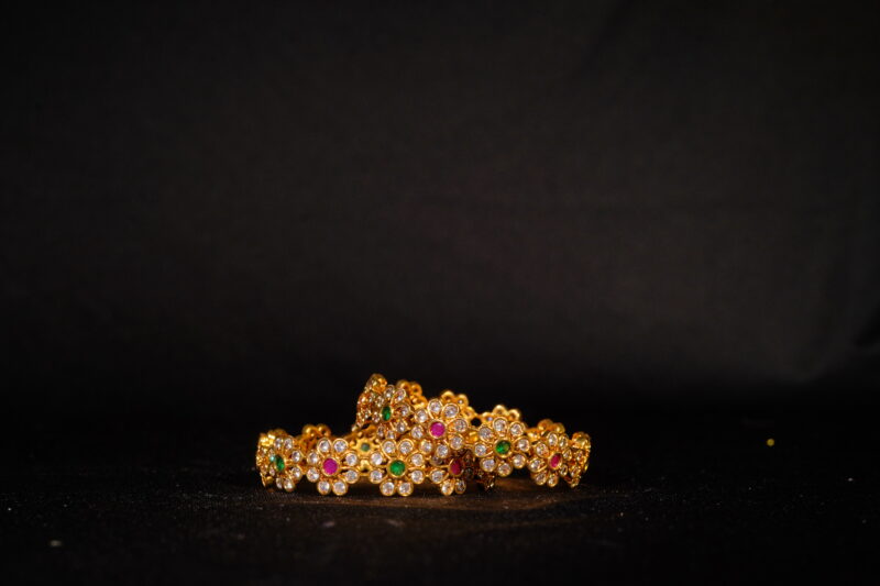 2pc Flower Bangles with CZ Stones NFBA16