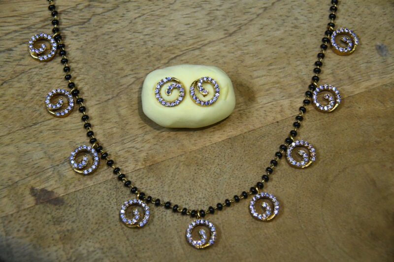 9 Spiral CZ Black Beads with Earrings in White, Green & Lavender Colour NFBB14 - Image 2