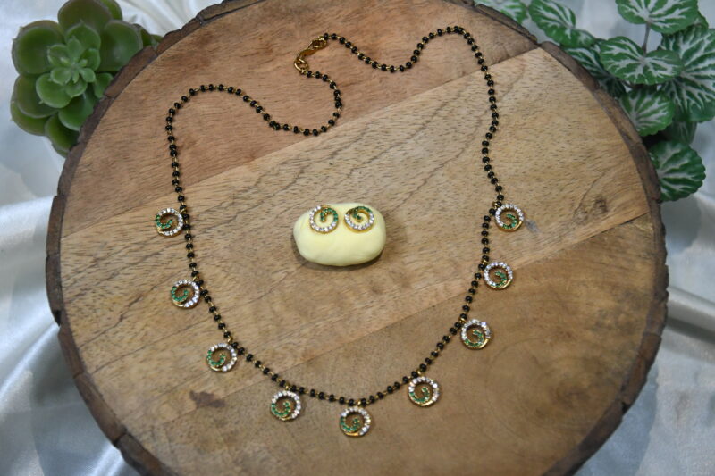 9 Spiral CZ Black Beads with Earrings in White, Green & Lavender Colour NFBB14 - Image 3