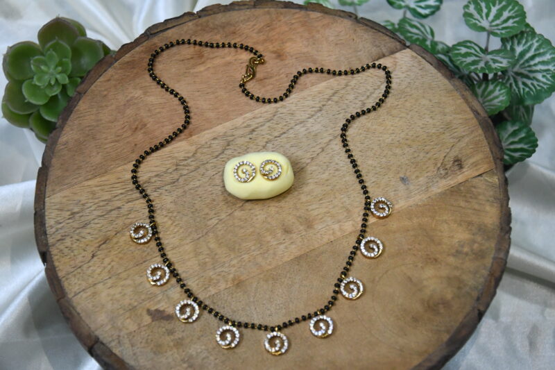 9 Spiral CZ Black Beads with Earrings in White, Green & Lavender Colour NFBB14 - Image 5