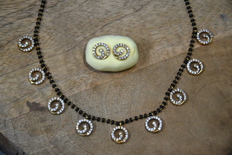 9 Spiral CZ Black Beads with Earrings in White, Green & Lavender Colour NFBB14 - Image 6