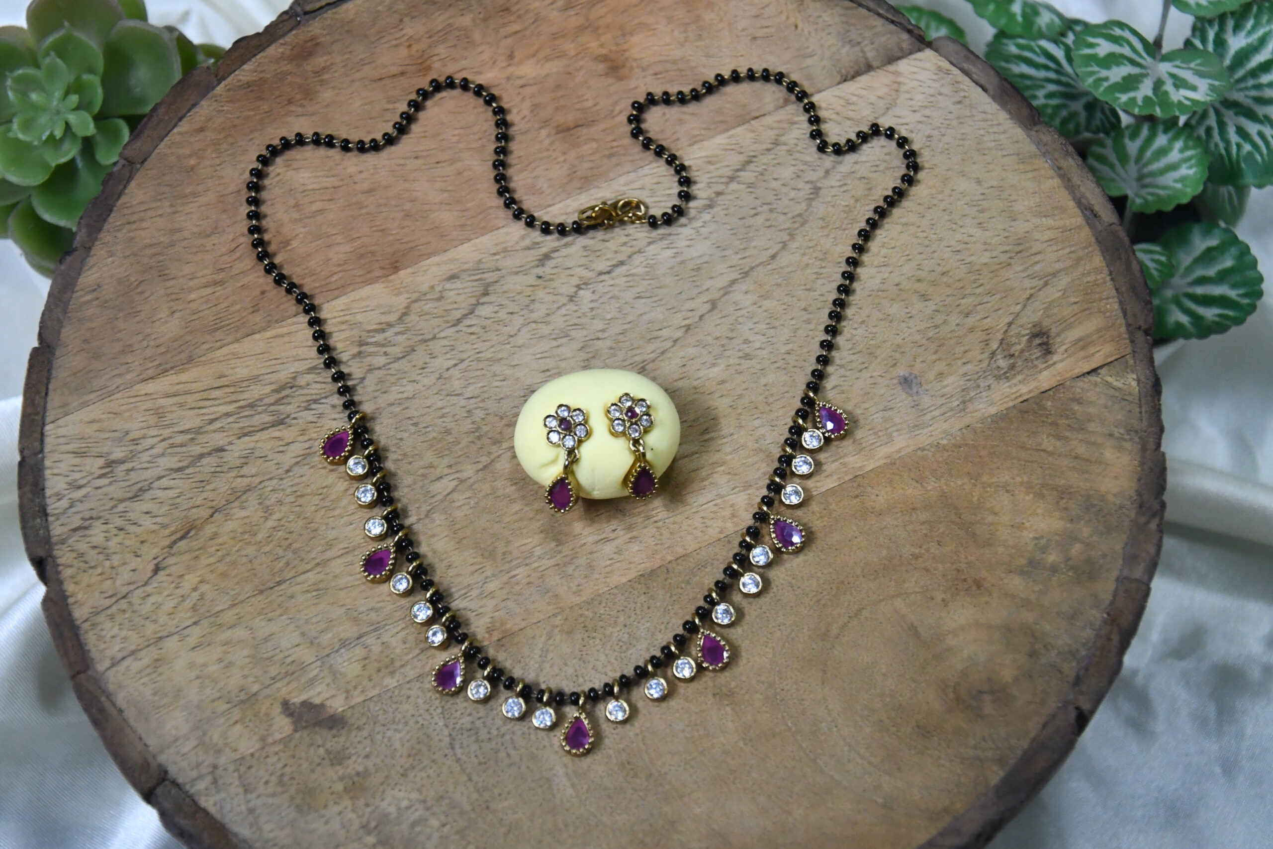 Simple Drop Black Beads with Earrings in Multi, Green, Pink & Purple Colour NFBB15 - Image 7