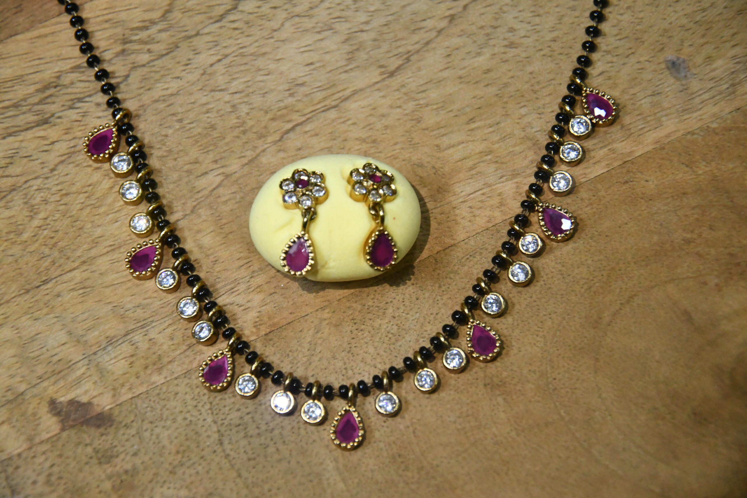 Simple Drop Black Beads with Earrings in Multi, Green, Pink & Purple Colour NFBB15 - Image 6