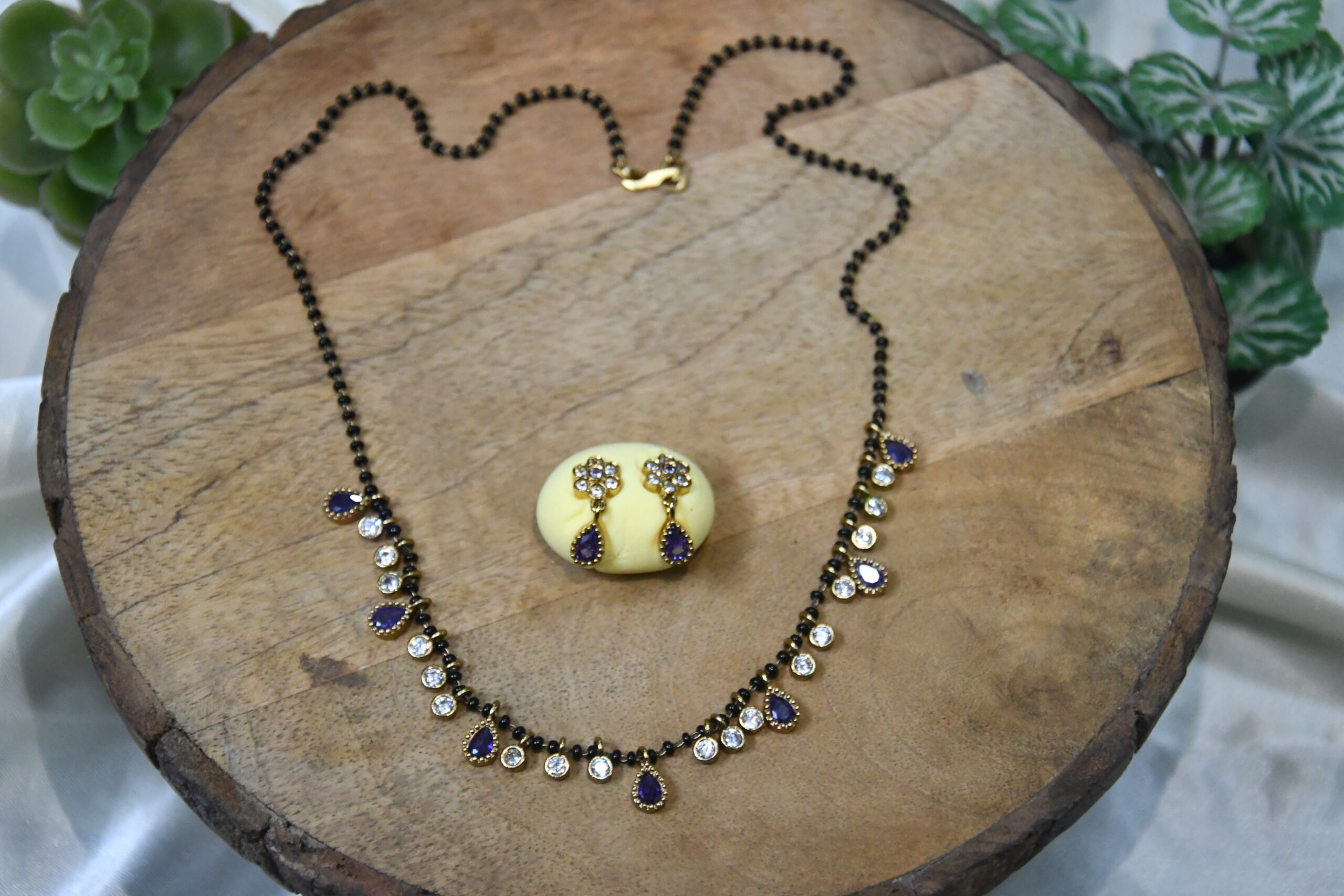 Simple Drop Black Beads with Earrings in Multi, Green, Pink & Purple Colour NFBB15 - Image 5