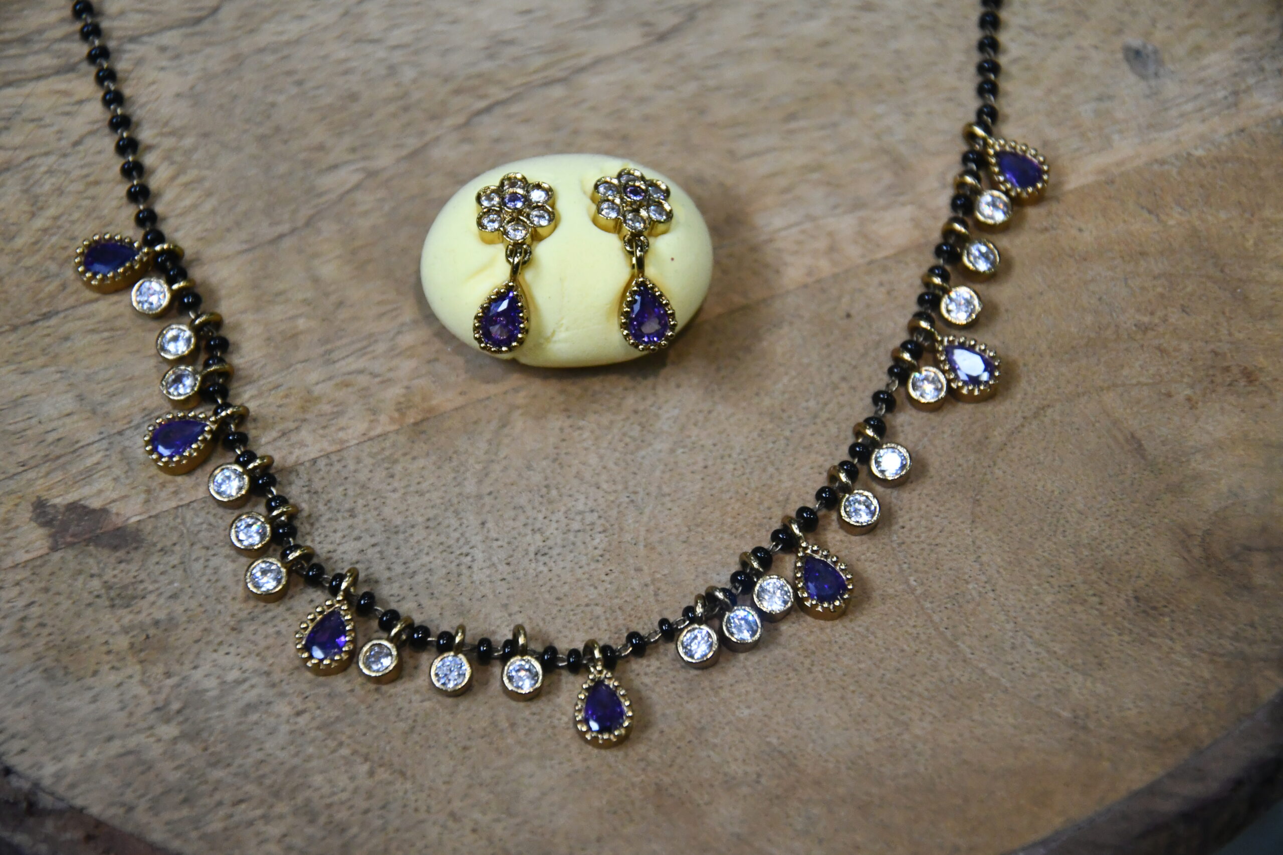 Simple Drop Black Beads with Earrings in Multi, Green, Pink & Purple Colour NFBB15 - Image 4