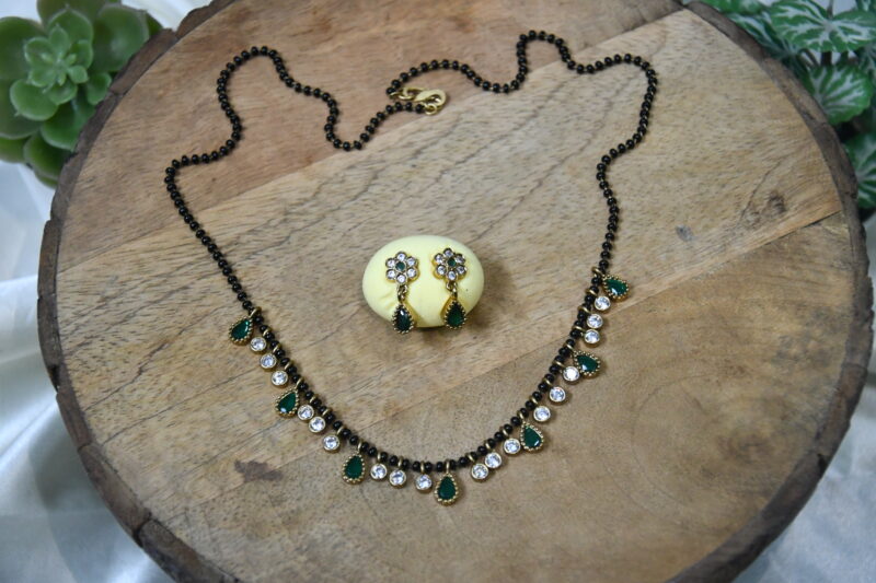 Simple Drop Black Beads with Earrings in Multi, Green, Pink & Purple Colour NFBB15 - Image 3