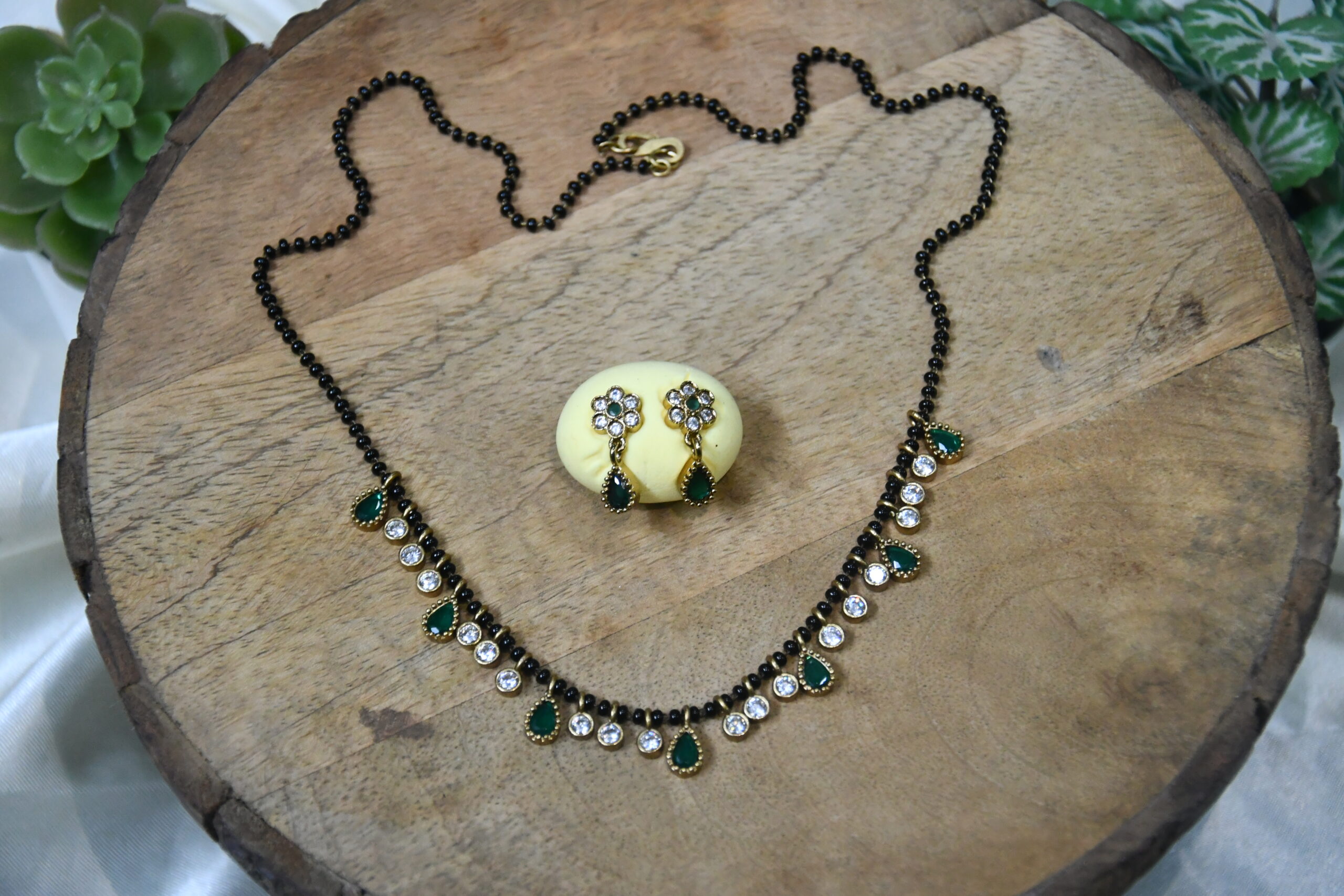 Simple Drop Black Beads with Earrings in Multi, Green, Pink & Purple Colour NFBB15 - Image 3