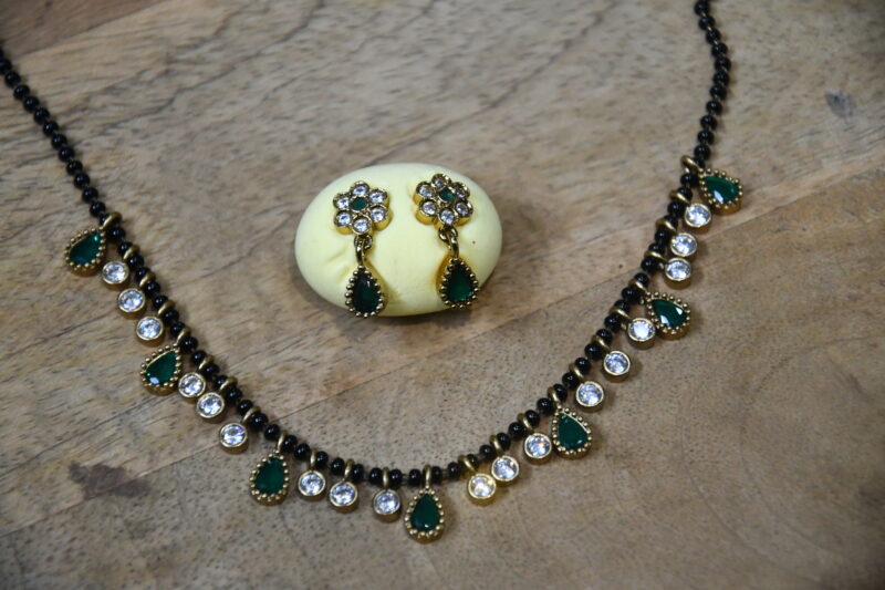 Simple Drop Black Beads with Earrings in Multi, Green, Pink & Purple Colour NFBB15 - Image 2