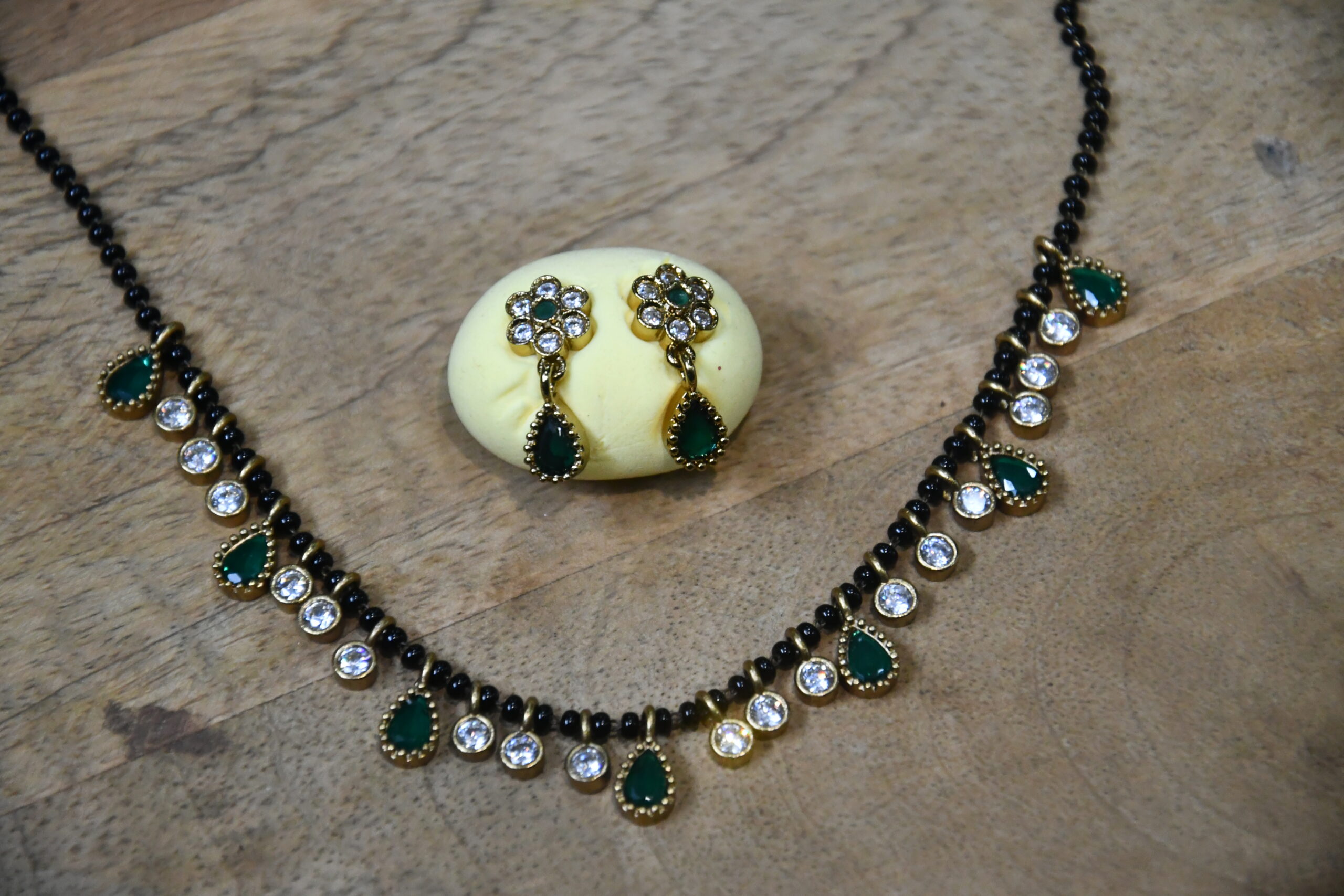 Simple Drop Black Beads with Earrings in Multi, Green, Pink & Purple Colour NFBB15 - Image 2