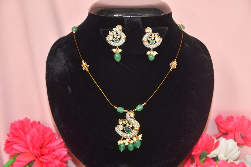 Invisible Peacock Chain with Earrings in Coral, Pink and Green Colours NFC15 - Image 2