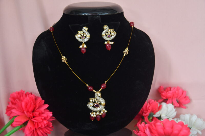 Invisible Peacock Chain with Earrings in Coral, Pink and Green Colours NFC15