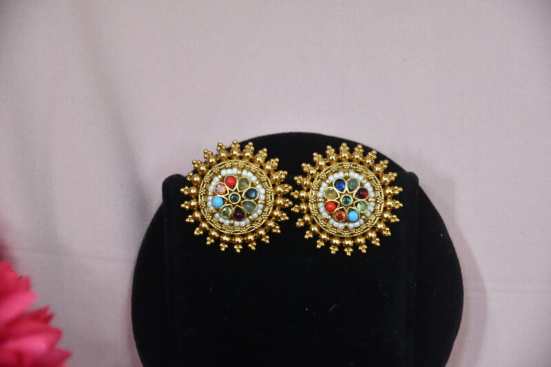 Antique Navaratna Gold Studs NFE08