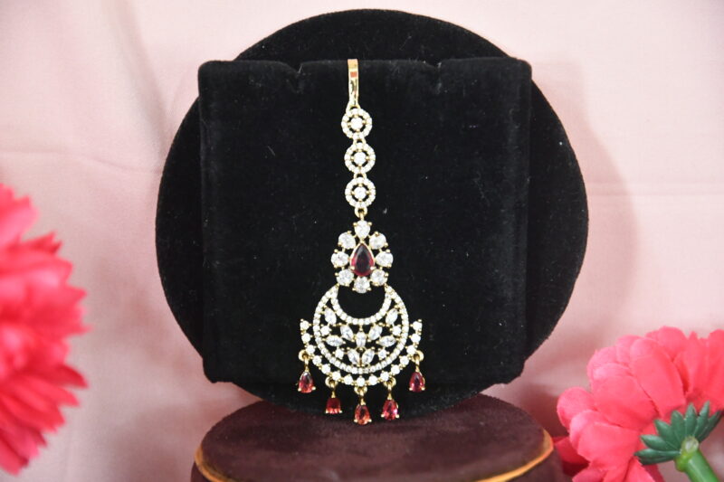 Victorian Maang Tikka in White, Pink, Green Color Options NFHA13