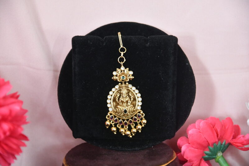 Antique Gold Lakshmi Maang Tikka with Gold Balls NFHA15