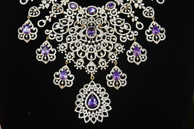 Diamond Peacock Neckset with Earrings in Purple Colour NFN100 - Image 2