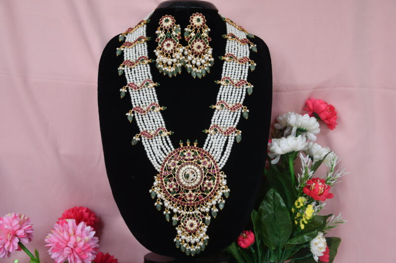 Pearl Rani Haaram with Kempu Stones and Emerald Beads NFN11