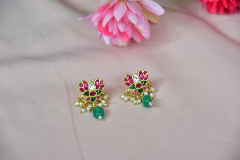 Kundan Lotus Neckset with Earrings NFN83 - Image 2