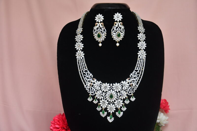 Diamond Finish Emeralad Long Neckset NFN97