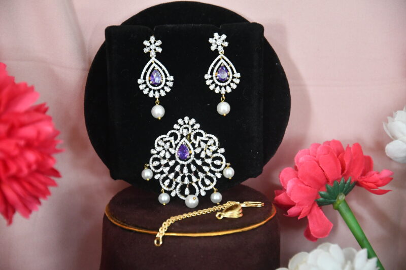 Diamond Finish Pendant Set with Earrings NFP04
