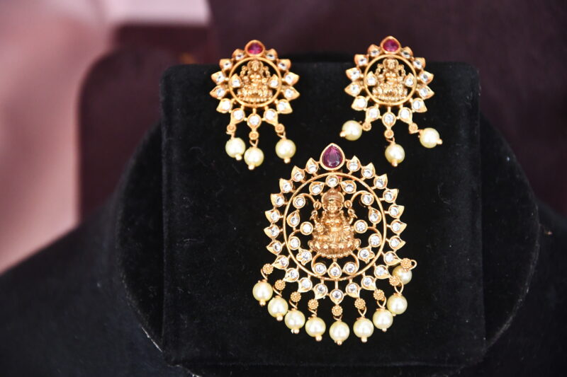 Lakshmi CZ Pendant Set with Earrings NFP07