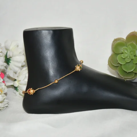 Ball motif anklets with traditional metallic finish and delicate detailing by nischala fashions
