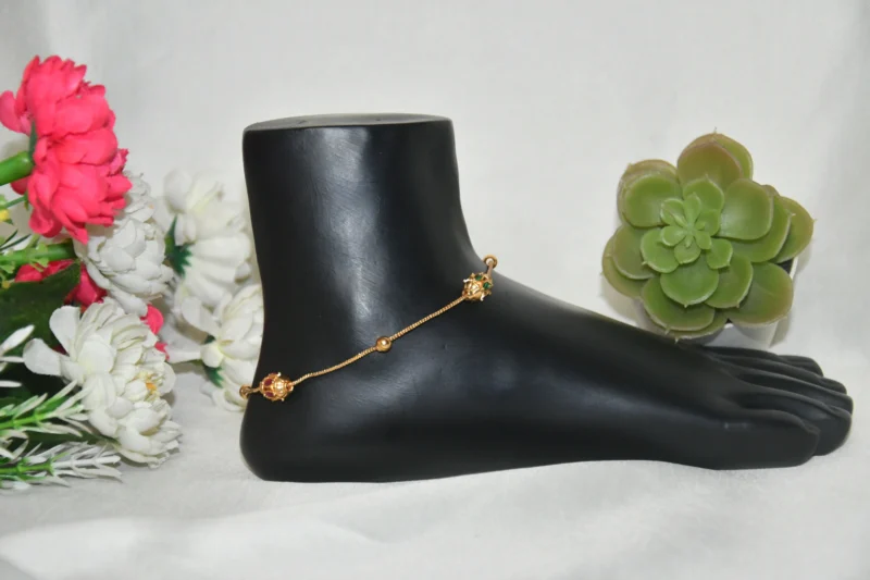 Ball motif anklets with traditional metallic finish and delicate detailing by nischala fashions