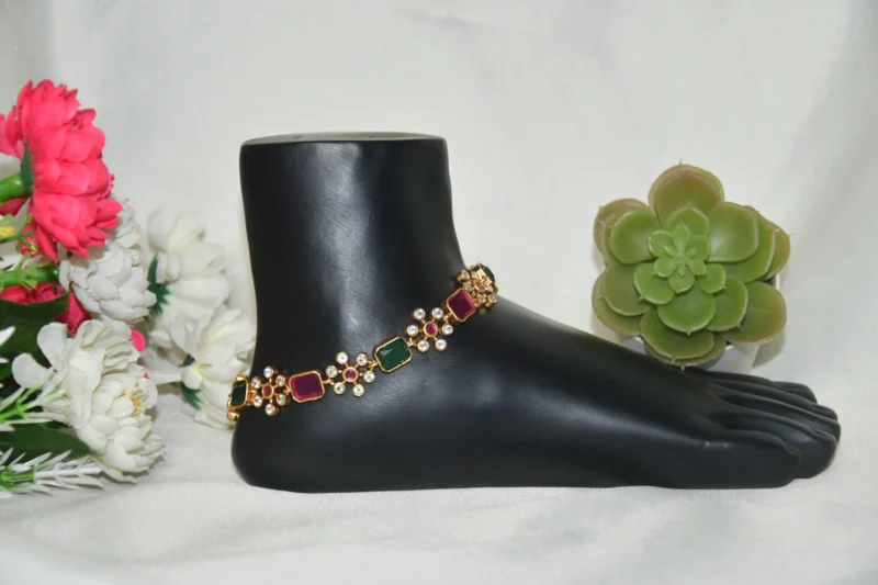 CZ Multistone Flower Motif Anklets NFA07 - Image 2