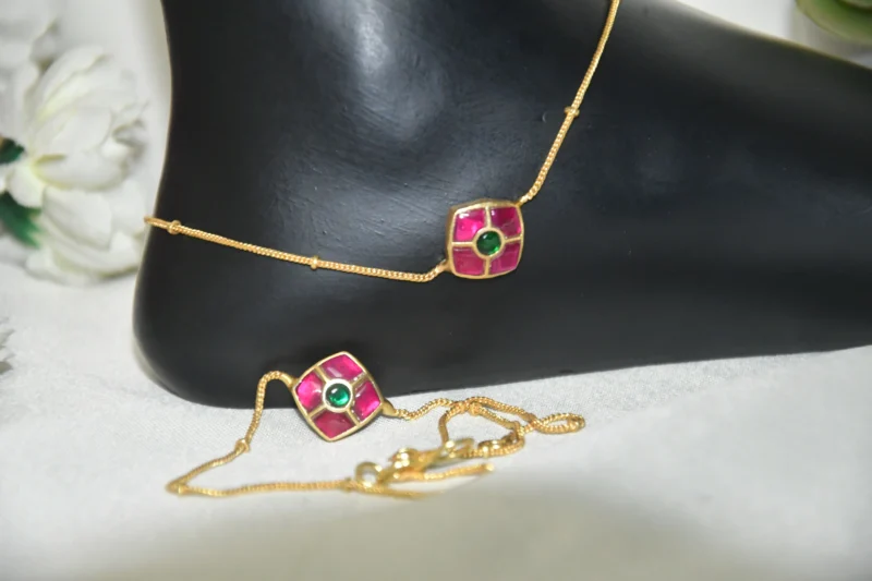 Diamond Shape Kundan Anklets NFA09 - Image 2