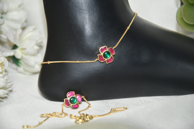 Spiral Flower Shape Kundan Anklets NFA11 - Image 2