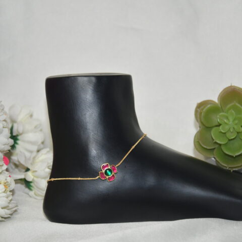Spiral flower shape kundan anklets with intricate craftsmanship by Nischala Fashions.