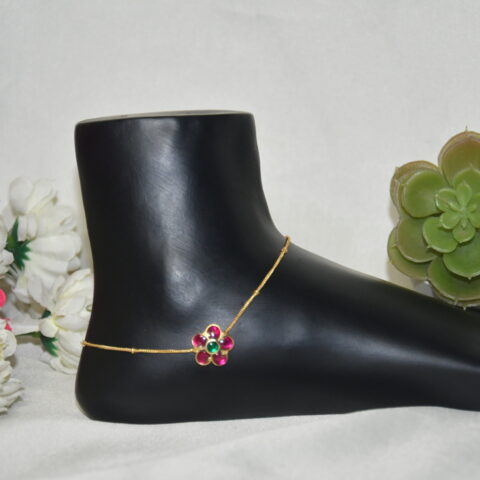 Round flower shape kundan anklets with classic floral design by Nischala Fashions.