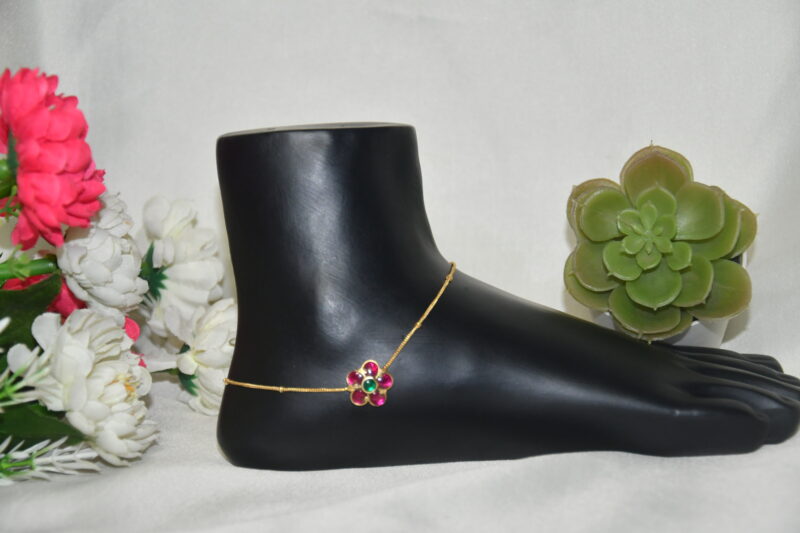 Round flower shape kundan anklets with classic floral design by Nischala Fashions.