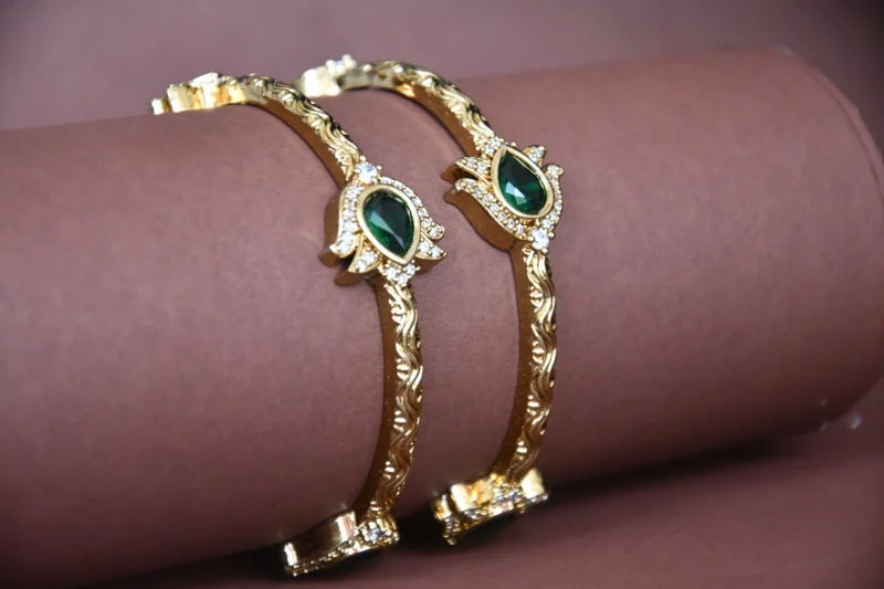 Green Lotus 2pc Bangles NFBA39G - Image 2