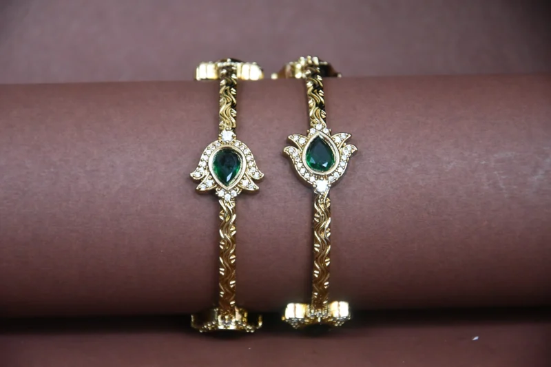 Green Lotus 2pc Bangles NFBA39G - Image 3