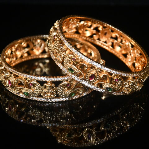 Lakshmi peacock cz 2pc bangles on wrist
