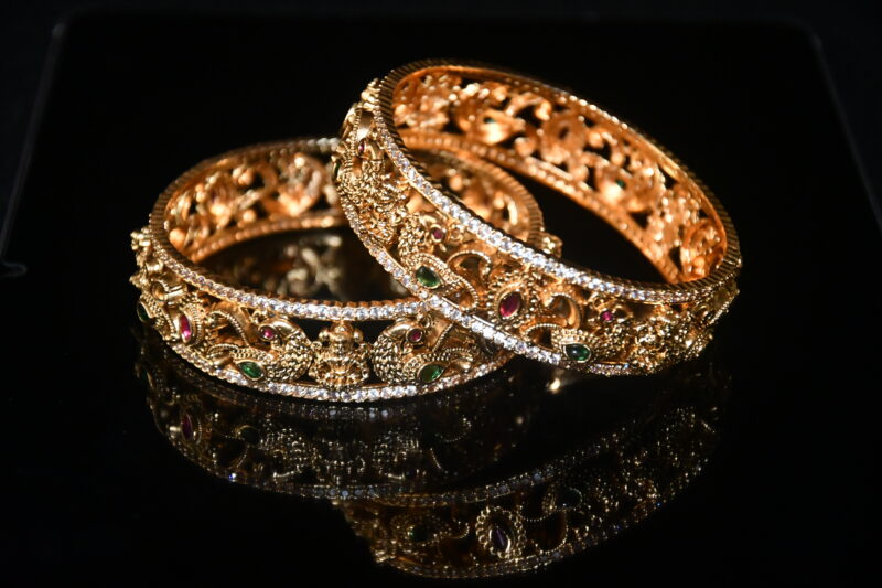Lakshmi peacock cz 2pc bangles on wrist