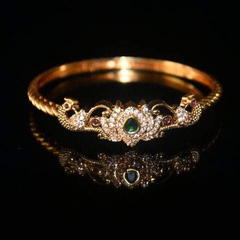 Lotus cz single bracelet model bangle on wrist