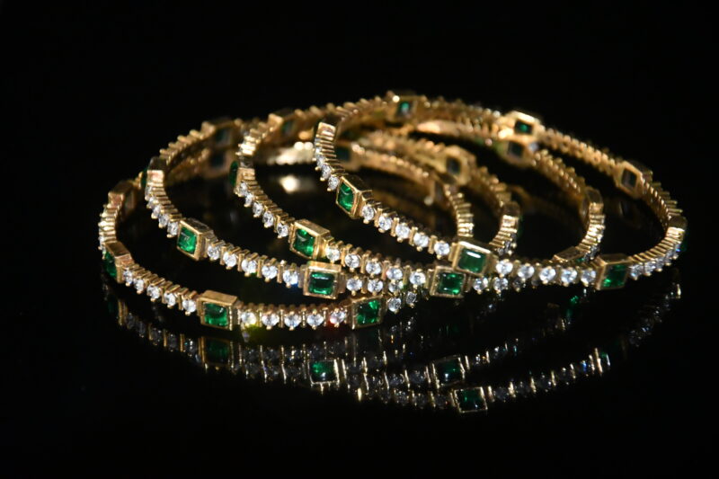 Victorian 4pc green bangles on wrist