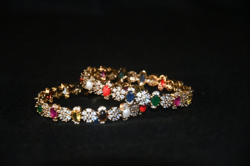 Flower cz stones navaratna 2pc bangles NFBA49 - Image 4