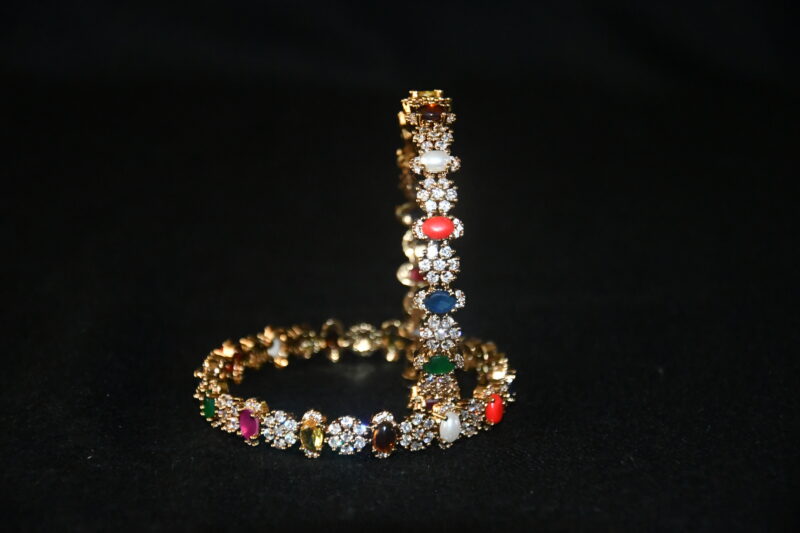 Flower cz stones navaratna 2pc bangles NFBA49 - Image 2