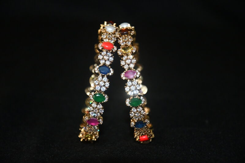 Flower cz stones navaratna 2pc bangles NFBA49 - Image 3
