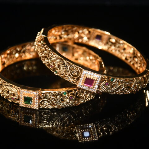Antique peacock cz 2pc bangles on wrist