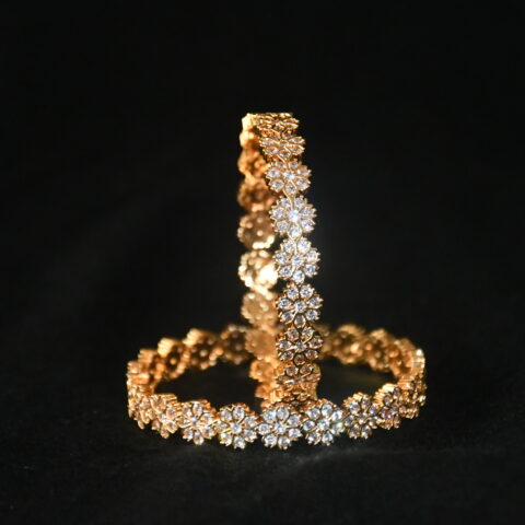 Classic cz flower 2pc bangles on wrist