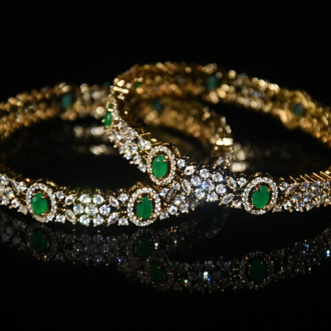 Victorian Green cz 2pc bangles on wrist