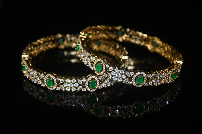 Victorian Green cz 2pc bangles on wrist