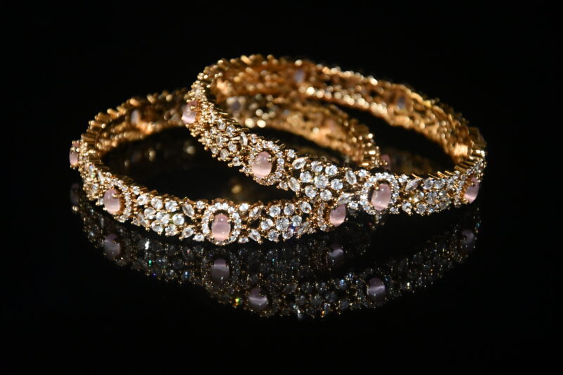 Victorian Light Pink cz 2pc bangles on wrist