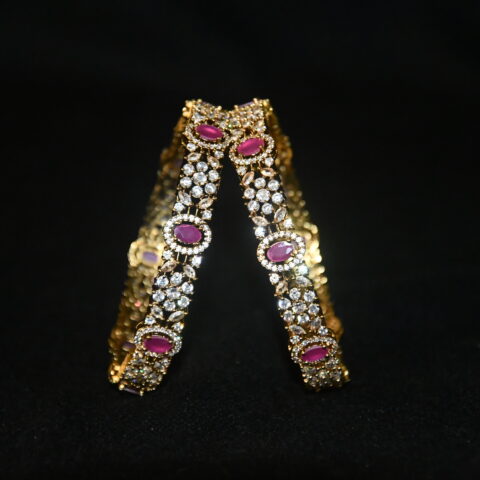 Victorian Pink cz 2pc bangles on wrist