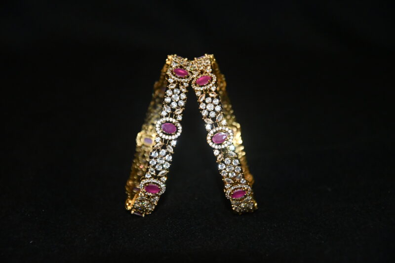 Victorian Pink cz 2pc bangles on wrist