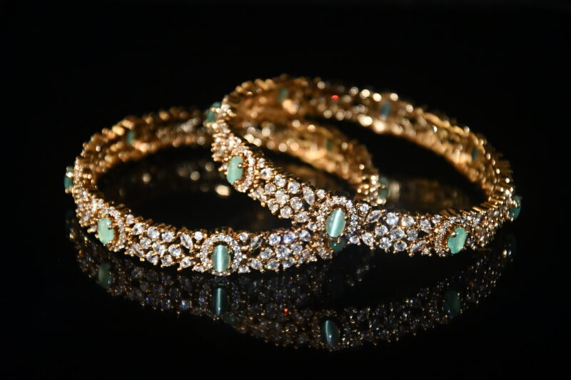 Victorian Sea Green cz 2pc bangles NFBA55SG - Image 3
